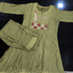Teal Green Kurta with Zari Work Neckline - Image 3