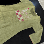 Teal Green Kurta with Zari Work Neckline - Image 2