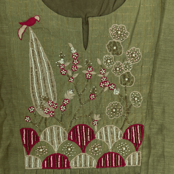 Teal Green Kurta with Zari Work Neckline