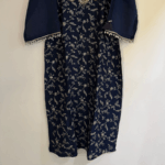 Navy Blue Flared Maxi Dress with Floral Embroidery - Image 2