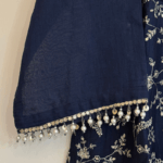 Navy Blue Flared Maxi Dress with Floral Embroidery - Image 4