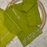 Lime Green Kurta Set with Heavy Hem Embroidery - Image 2