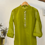 Lime Green Kurta Set with Heavy Hem Embroidery