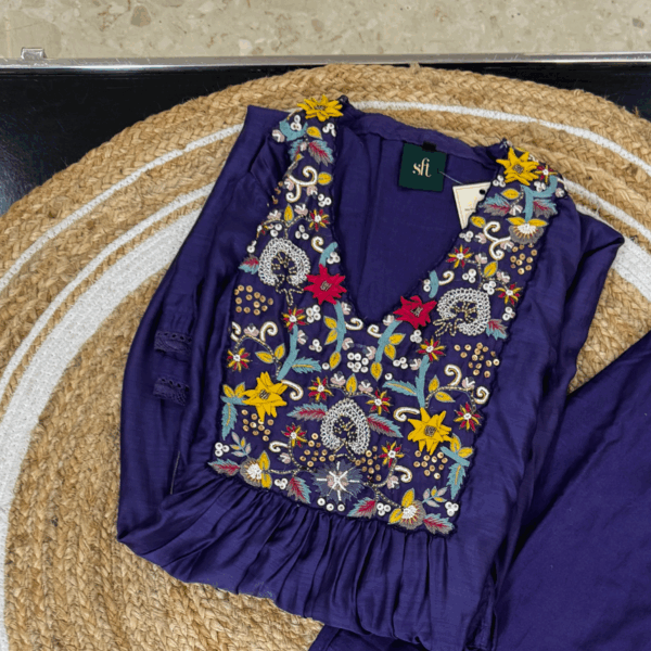 Payal Ethnics Navy Blue Embroidered Kurta